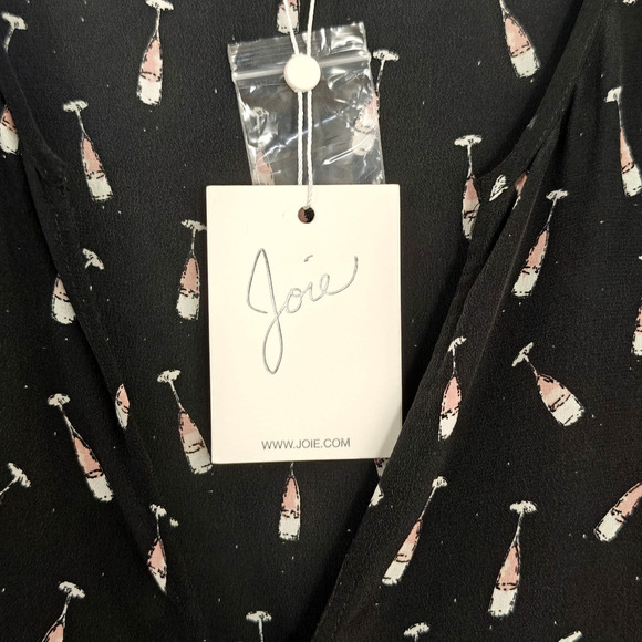 Joie Purine Champagne Flute Blouse Top Size Large Black Silk V-Neck L/S NWT - Picture 5 of 10